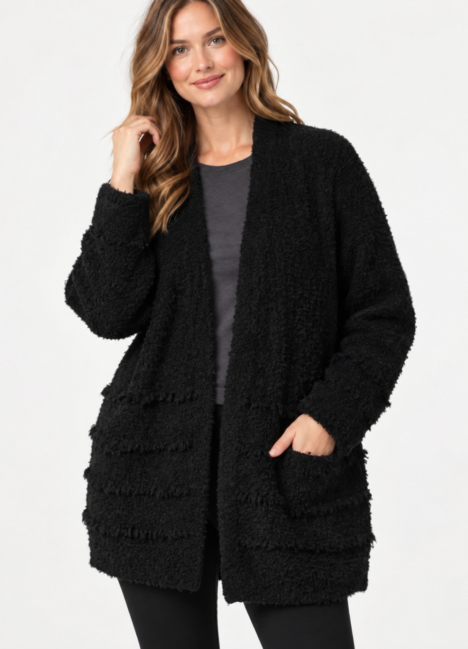 NWT BAREFOOT DREAMS BLACK COZYCHIC BOARDWALK CARDIGAN SWEATER SZ 2X